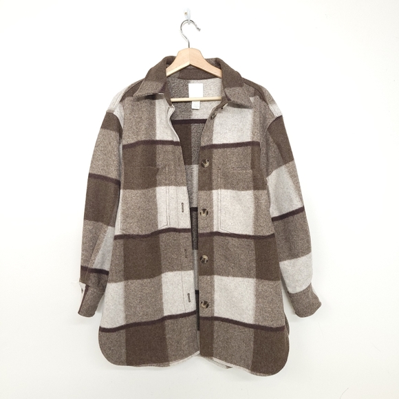 H & M Felted Oversized plaid shirt in woven felted fabric Jacket, - Picture 8 of 10